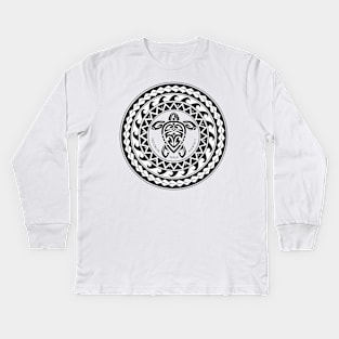 Tribal Turtle Tattoo Mandala Ho'okipa, Maui / B&W Kids Long Sleeve T-Shirt